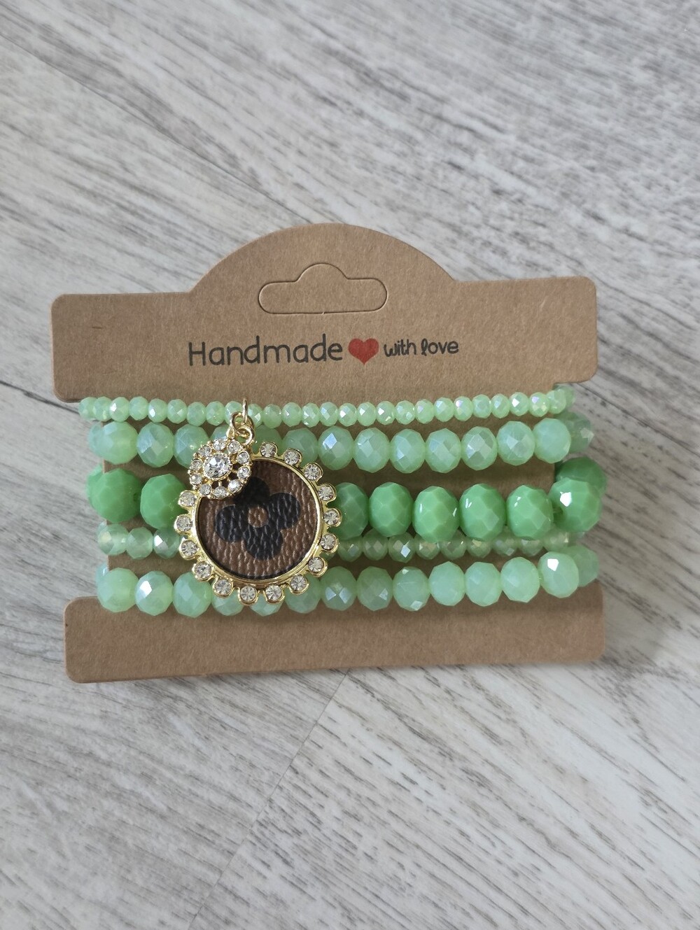 Designer Inspired Charm 5 Lot Bundle Stretch Bracelets Aqua Green iridescent